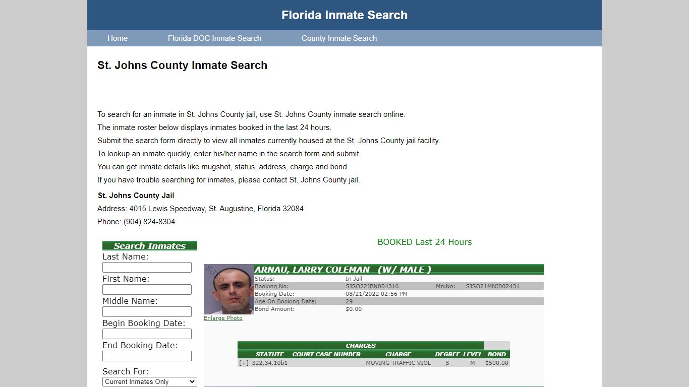 St. Johns County Inmate Search